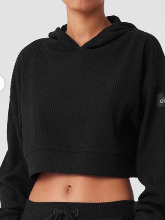 ALO Yoga Sweaters - Alo Yoga Black Muse Ribbed Cropped Hoodie Women's Medium